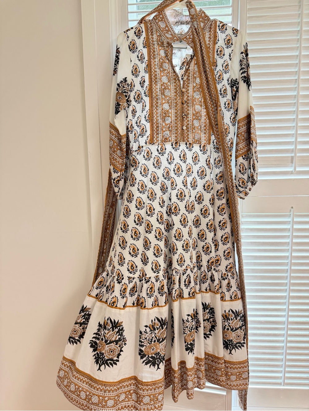 Bohemian White and Mustard Floral Maxi Dress